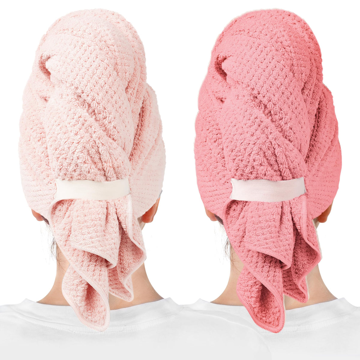 ROLSHOL hair towel wrap coral pink on head delivers quick-dry comfort