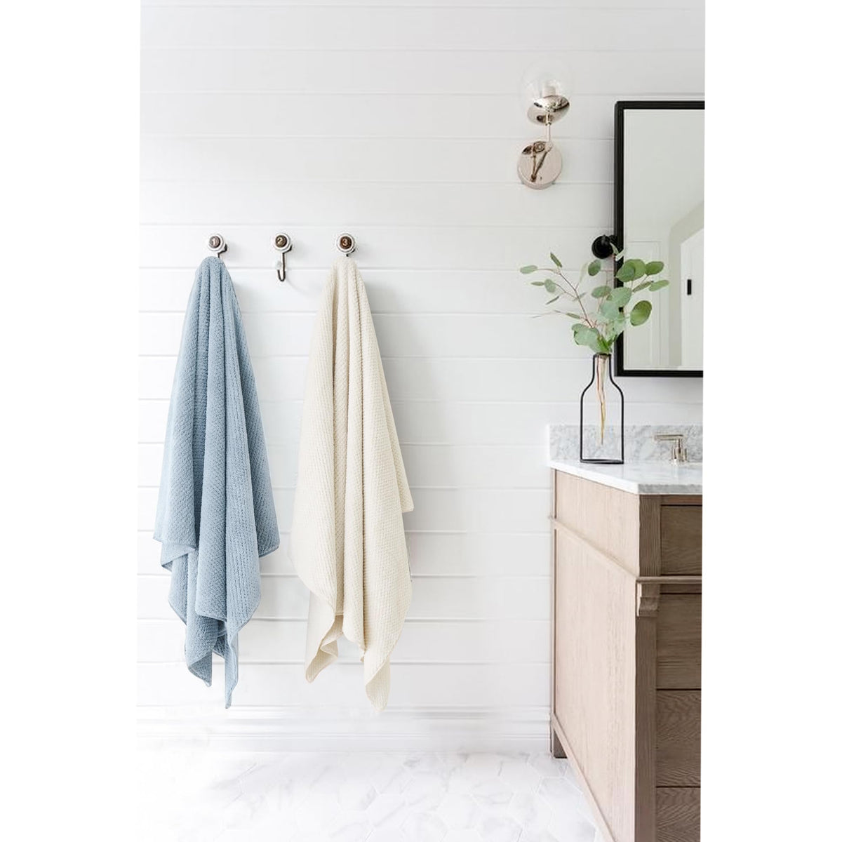 Wrap around damp hair and secure for hands-free drying