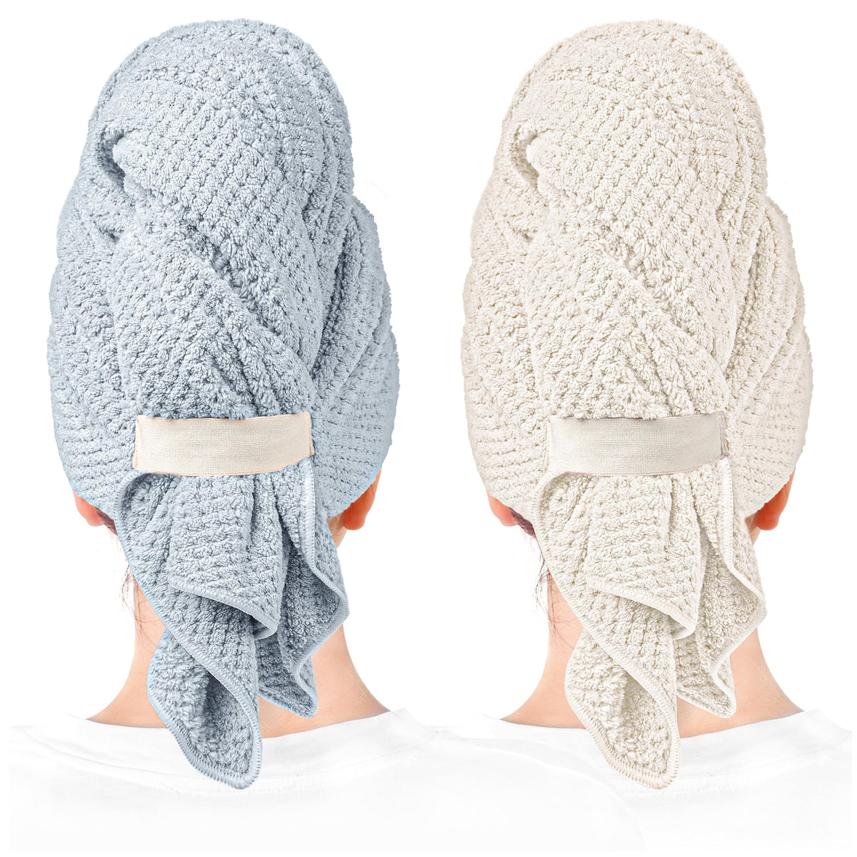 ROLSHOL microfiber towel wrap in blue and white for fast hair drying