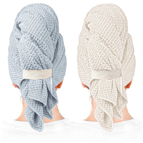 ROLSHOL microfiber towel wrap in blue and white for fast hair drying