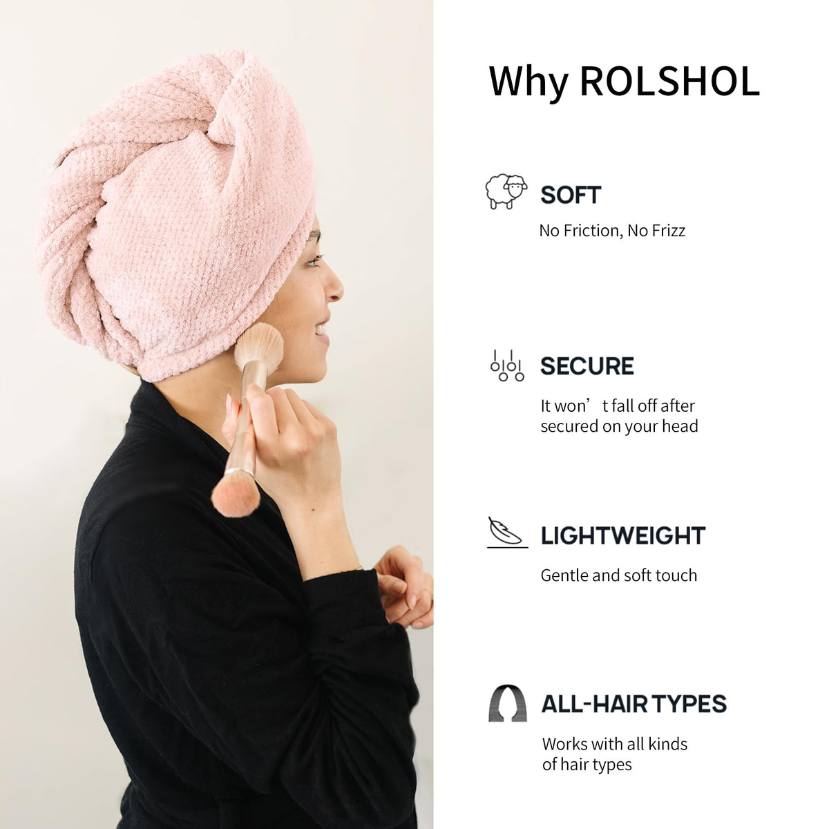 ROLSHOL microfiber close-up shows soft, absorbent fibers for faster drying