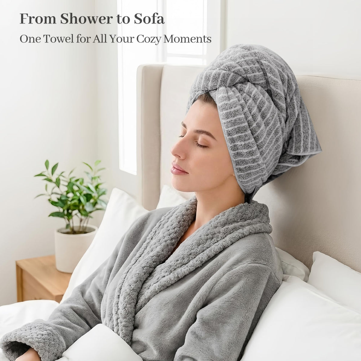 ROLSHOL quick-dry hair wrap helping reduce styling time