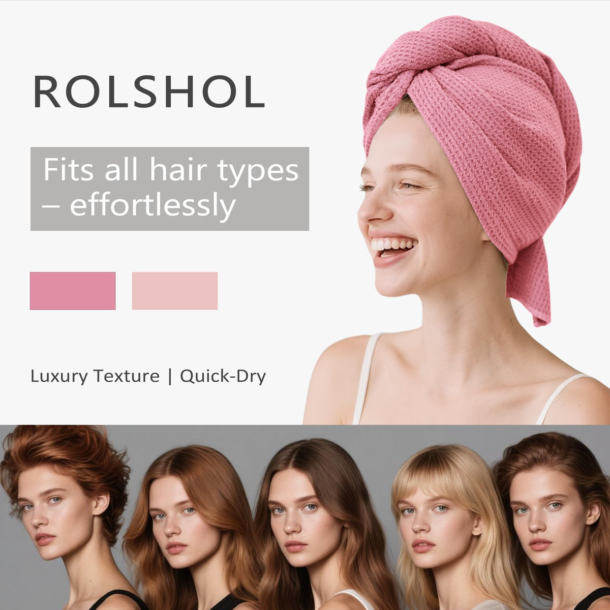 ROLSHOL waffle weave texture highlights gentle, absorbent drying.