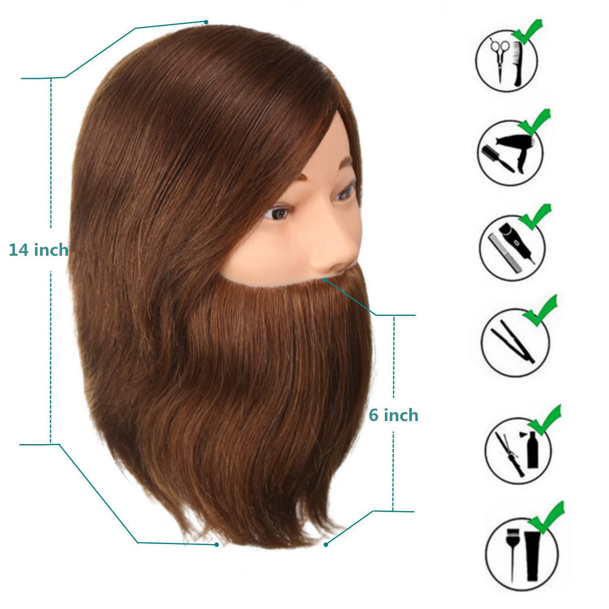 Romance Queen straightening practice with heat styling on a lifelike head.