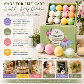 Romancy epsom salt-infused bath bomb for soothing muscle tension.