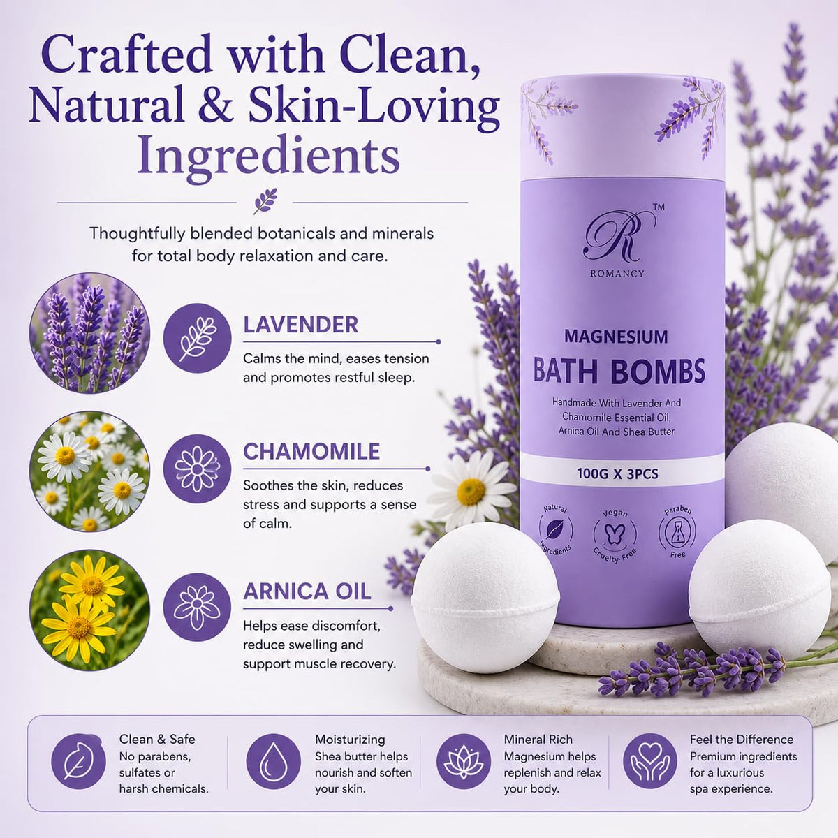 Romancy bath bombs fizz action releasing aroma for a relaxing soak