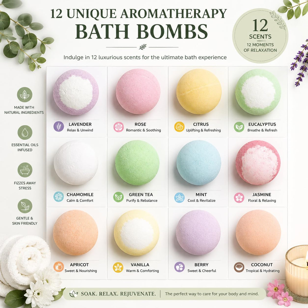 Romancy lavender aromatherapy bath bomb for calming relaxation.