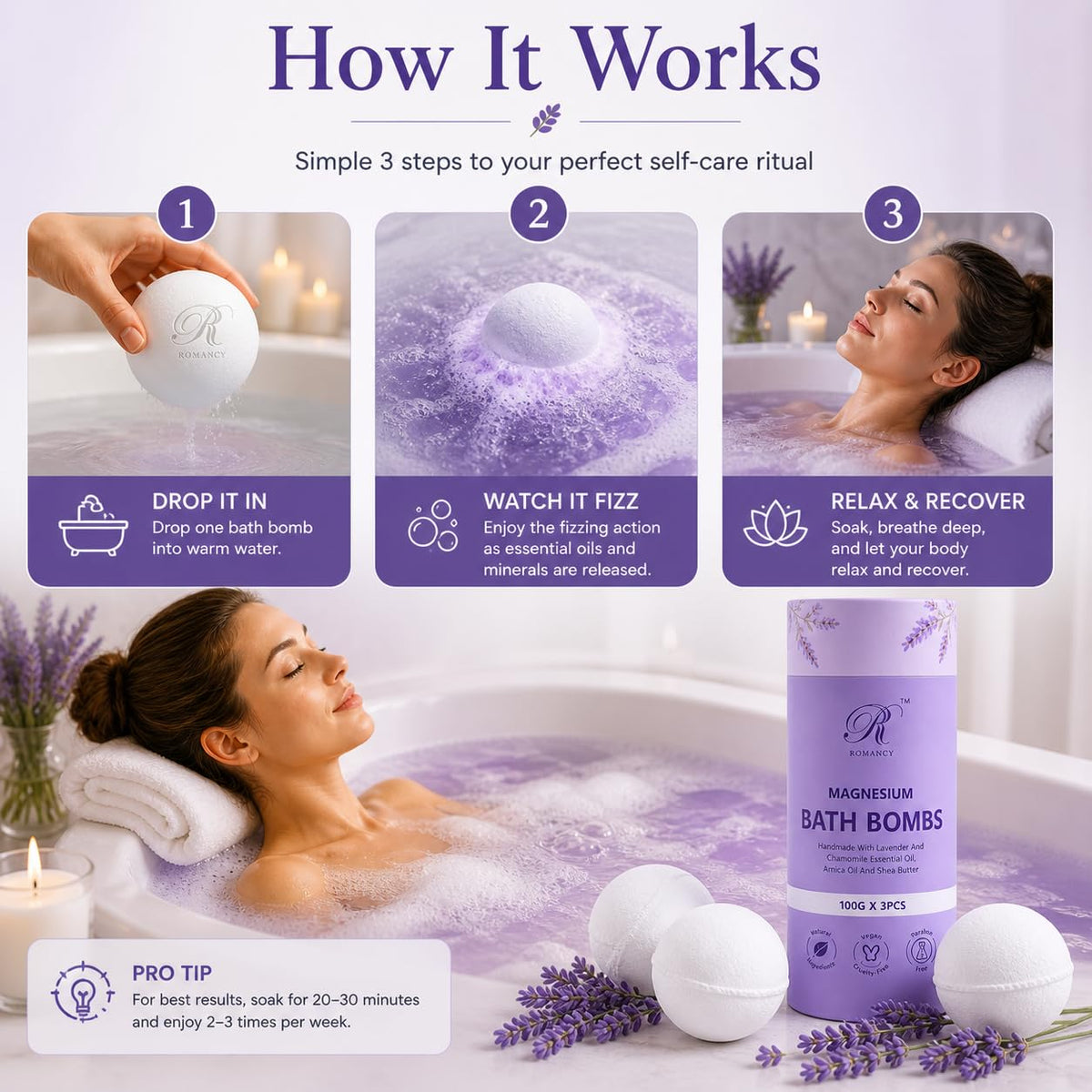Romancy bath bombs with shea and coconut oil nourish skin