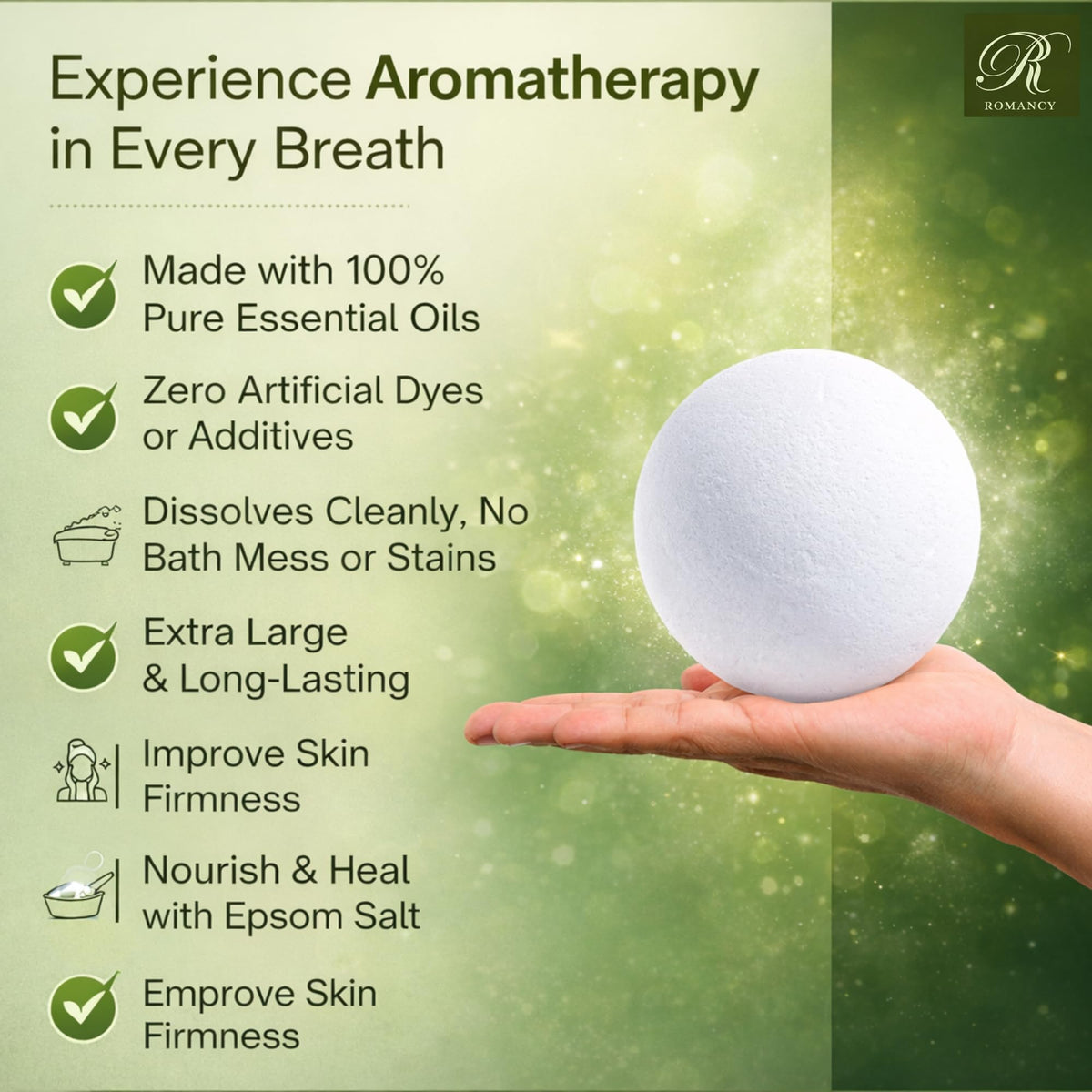 Romancy bath bombs enriched with shea butter and coconut oil.
