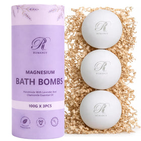 Romancy magnesium lavender bath bombs gift set front promotes soothing at-home spa prep