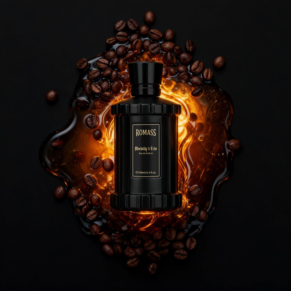 ROMASS Mortality’s Echo Luxe bottle back—note details and premium packaging display.