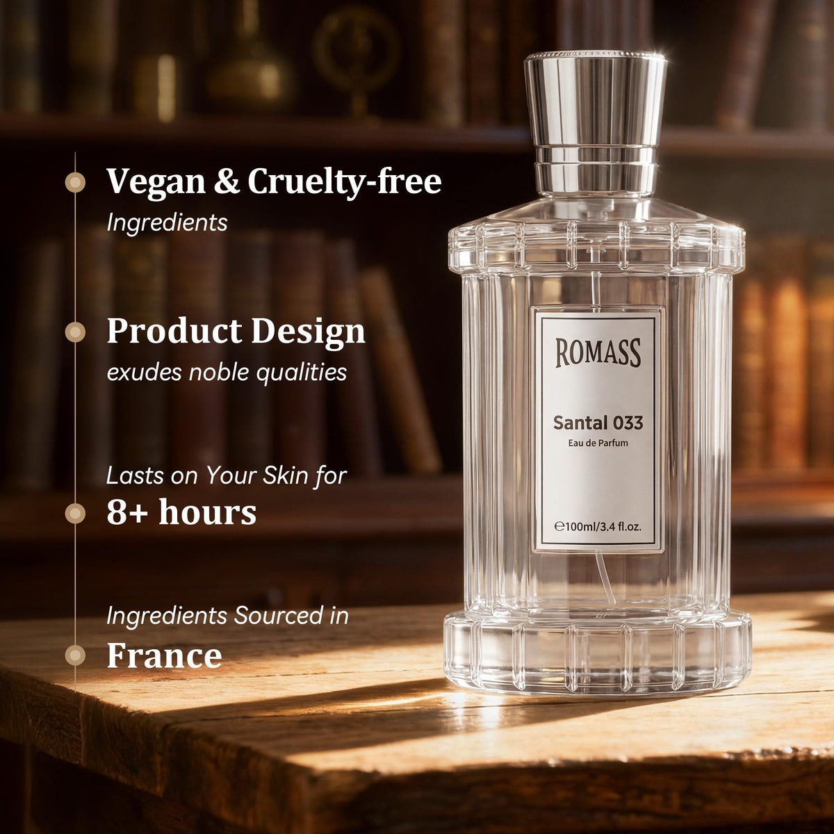 ROMASS Santal 033 in hand, travel-friendly size for on-the-go use.