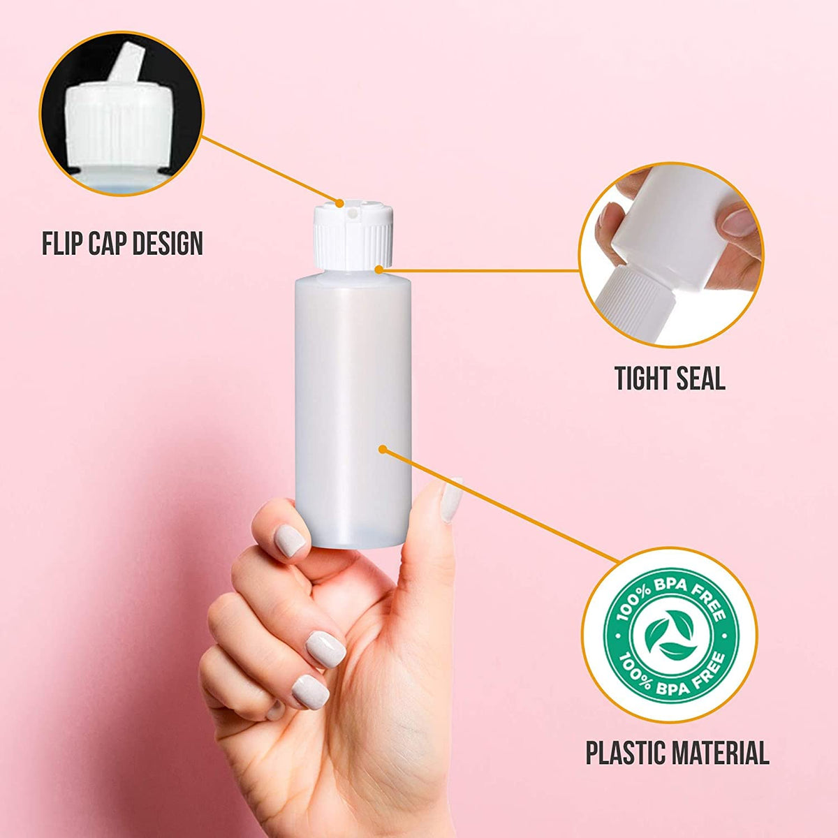 ROMERIZA INC. BPA-free plastic cylinder bottle with clear view of contents.