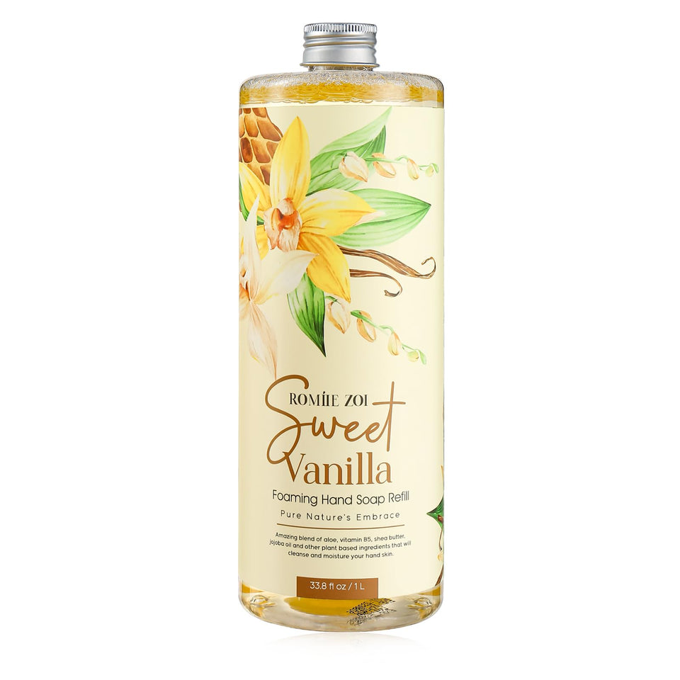 ROMIIE ZOI foaming hand soap refill in sweet vanilla for a long-lasting fragrance.