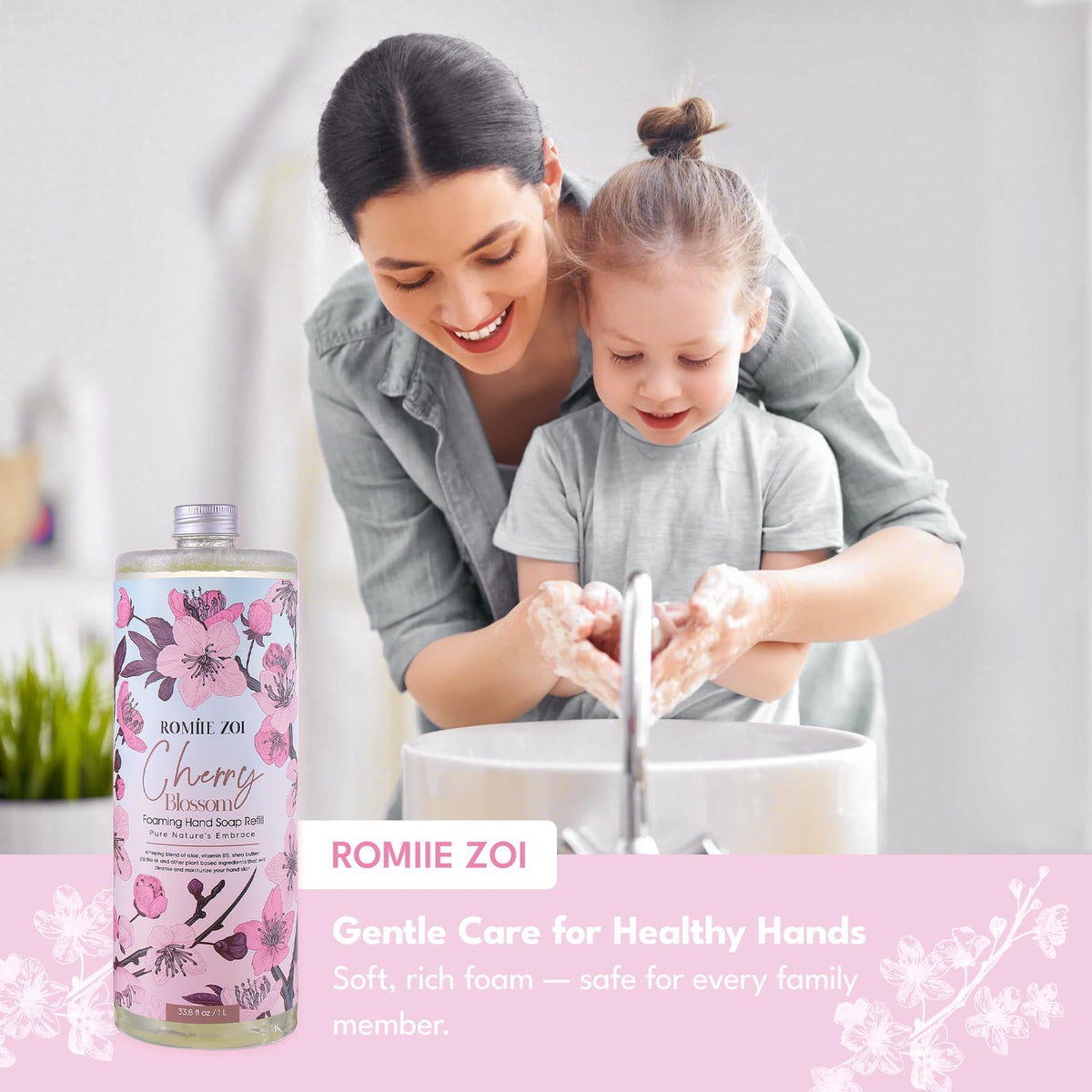 ROMIIE ZOI kitchen-use hand wash on the counter demonstrates residue removal after cooking.