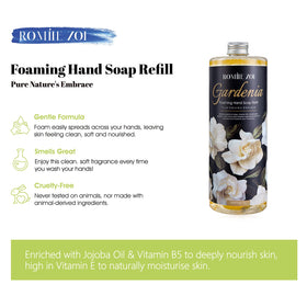 ROMIIE ZOI foaming hand soap lather close-up showing creamy bubbles and thorough cleansing.