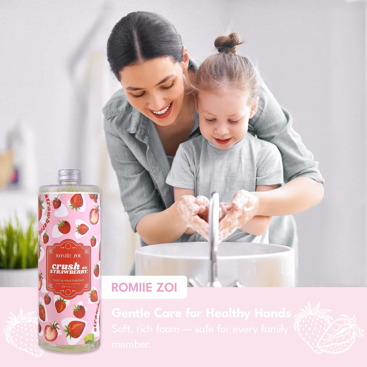 ROMIIE ZOI strawberry foaming soap refill contains jojoba oil for skin nourishment