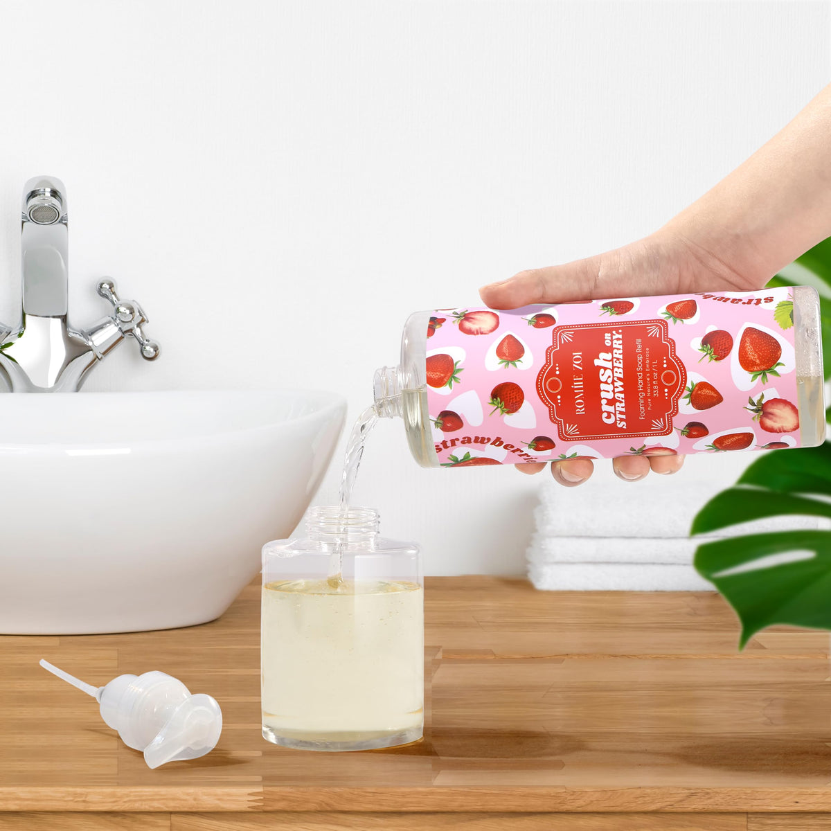 ROMIIE ZOI strawberry foaming soap refill packaging for long-lasting value