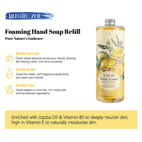 Close up of ROMIIE ZOI label showing lemon fragrance and gentle formula