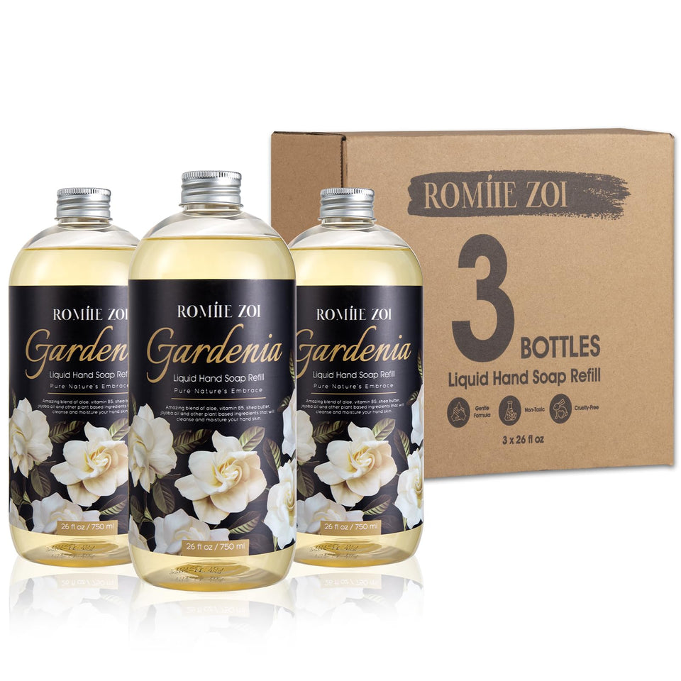 ROMIIE ZOI gardenia hand soap bottle pour for easy dosing and fragrance