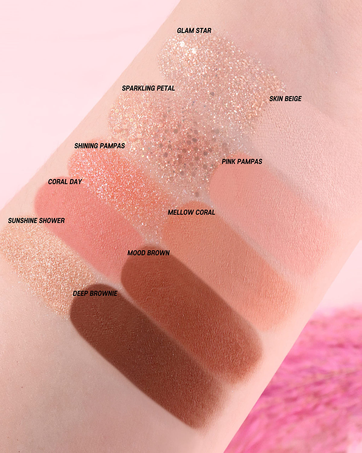 rom&nd Better Than Palette Pampas Garden swatches on skin for blendable tones