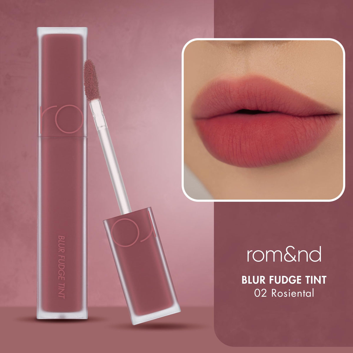 rom&nd Blur Fudge Lip Tint Rosiental arm swatch shows buildable color for gradients