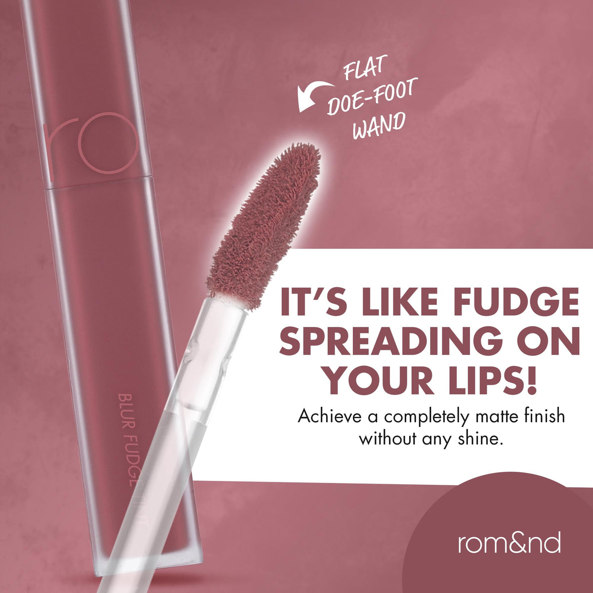 rom&nd Blur Fudge Lip Tint Rosiental compact shown for travel-friendly use