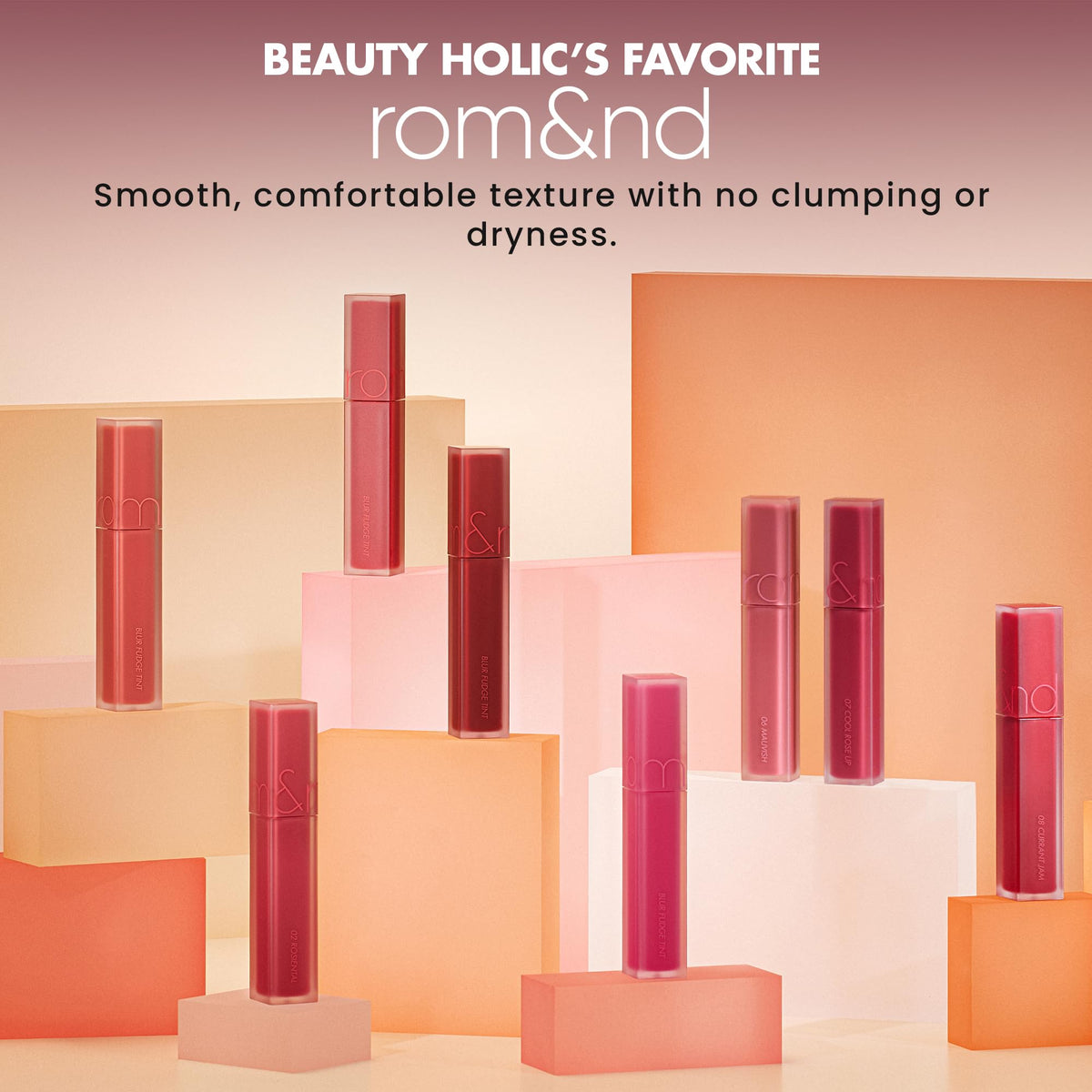 rom&nd Blur Fudge Lip Tint Rosiental swatch blends into natural lip tone