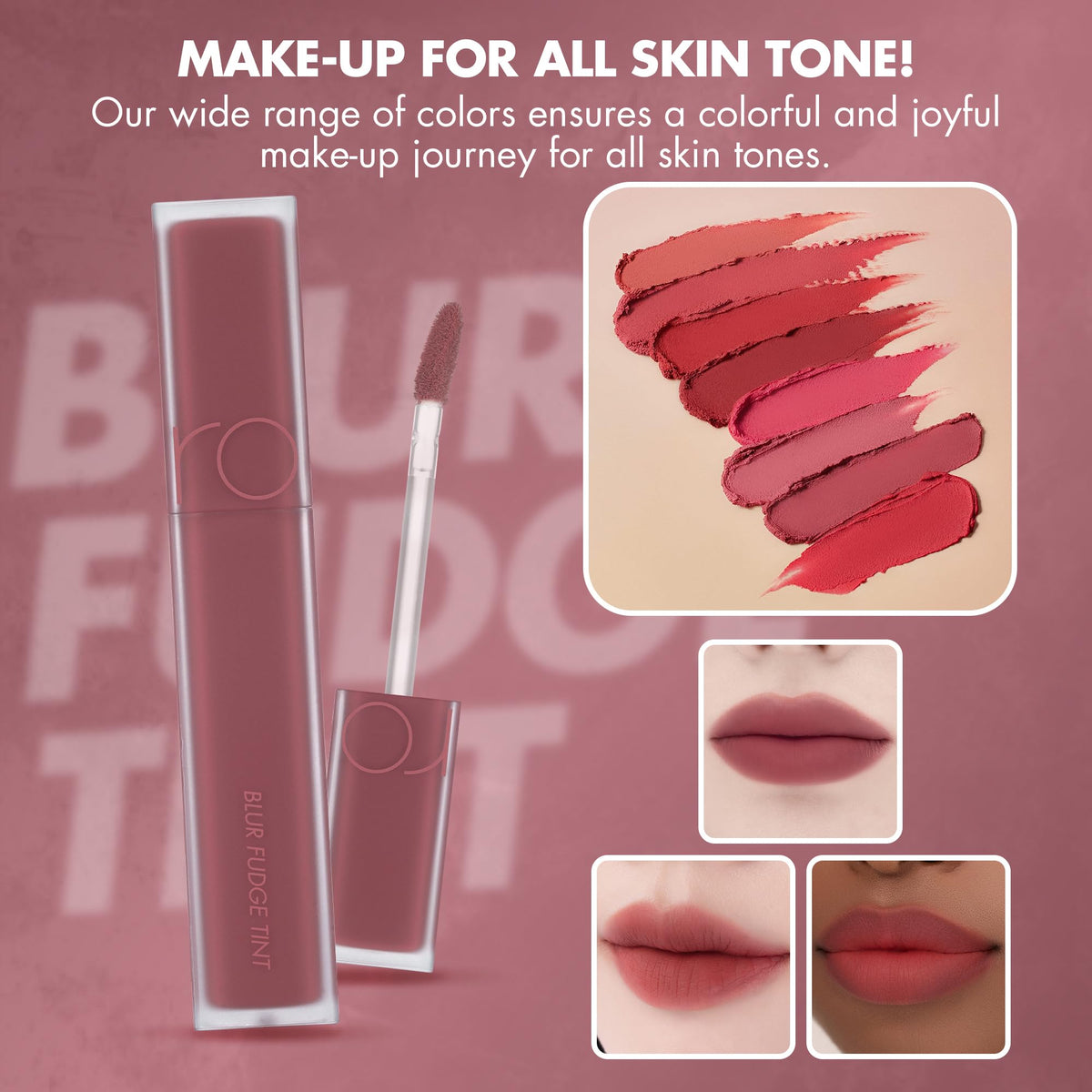 rom&nd Blur Fudge Lip Tint Rosiental lip close-up shows diffused blurred lip effect