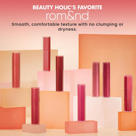 rom&nd Blur Fudge Tint with Vitamin E for nourished lips.