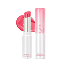 rom&nd Glasting Melting Balm 02 Lovey Pink tube close-up shows dewy lip glow and hydration