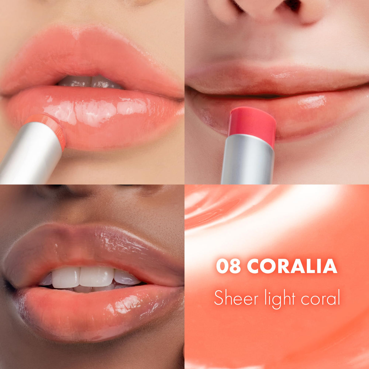 rom&nd Glasting Melting Balm 08 Coralia color swatch reveals buildable coral glow