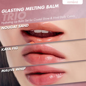rom&nd Glasting Melting Balm Trio Nougat Sand swatch for daily color