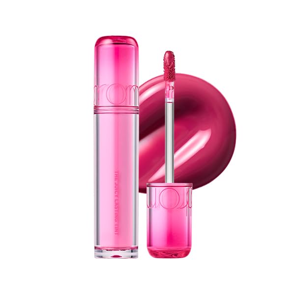 rom&nd Juicy Lasting Tint 21 Grap Bomb bottle shows glossy, hydrating shine for lips