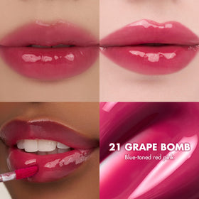 rom&nd Juicy Lasting Tint wand applying vibrant blue-toned red pink shade