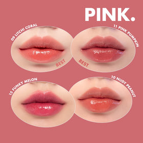 rom&nd Juicy Lasting Tint 22 Pomelo Skin glossy finish on lips