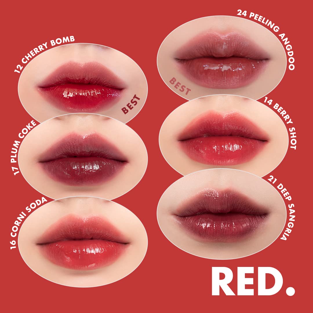 rom&nd Juicy Lasting Tint 22 Pomelo Skin swatch shows vibrant long-wearing pigment