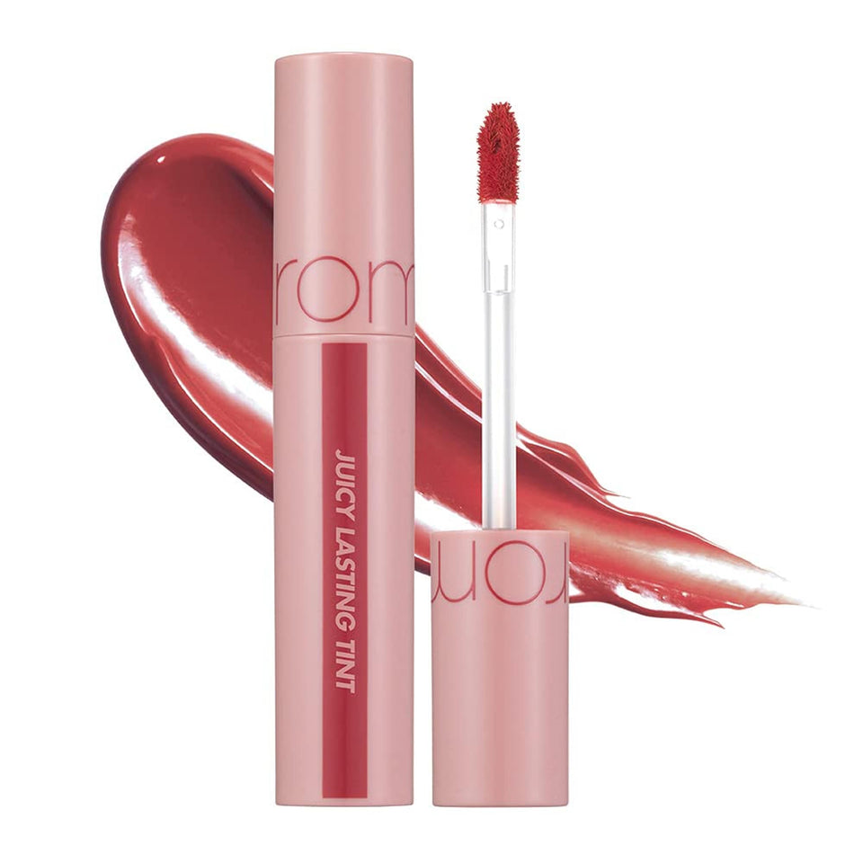 rom&nd Juicy Lasting Tint packaging view showing compact bottle ideal for on-the-go touch-ups