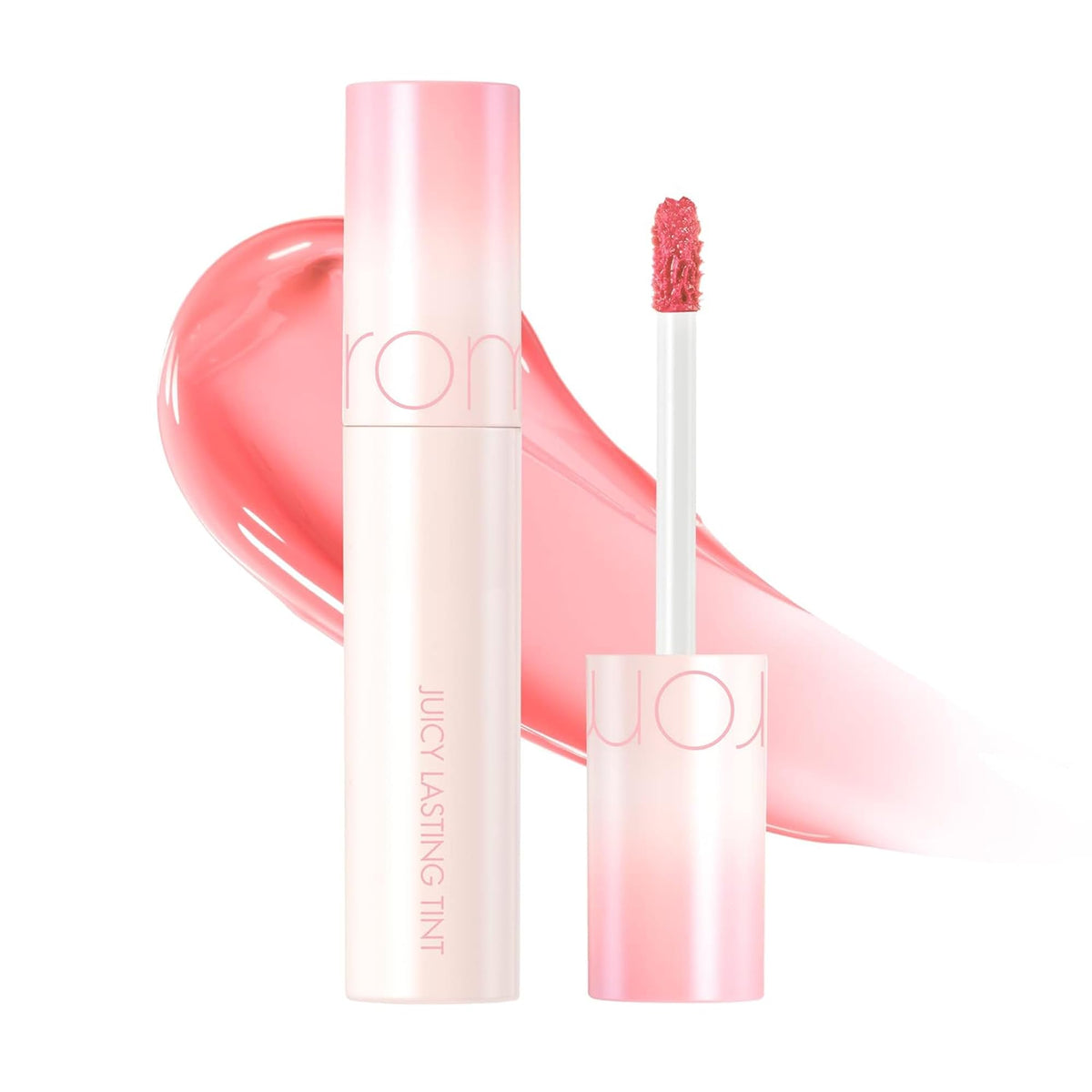 rom&nd Juicy Lasting Tint 31 Bare Apricot cap close-up, vibrant color preview.