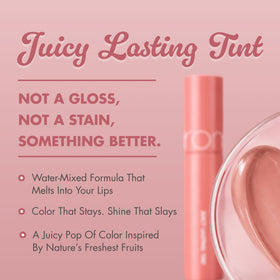 rom&nd Juicy Lasting Tint Peach Honey B swatch reveals vibrant pigment and natural glow