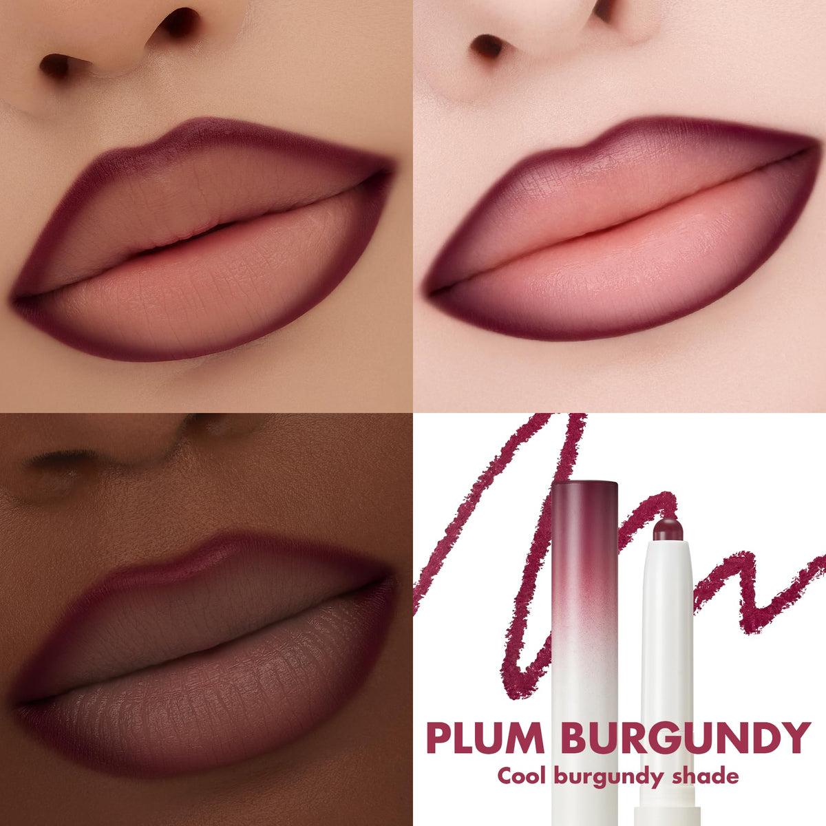 rom&nd Lip Mate Pencil 09 Plum Burgundy applying outline to define lips with control.