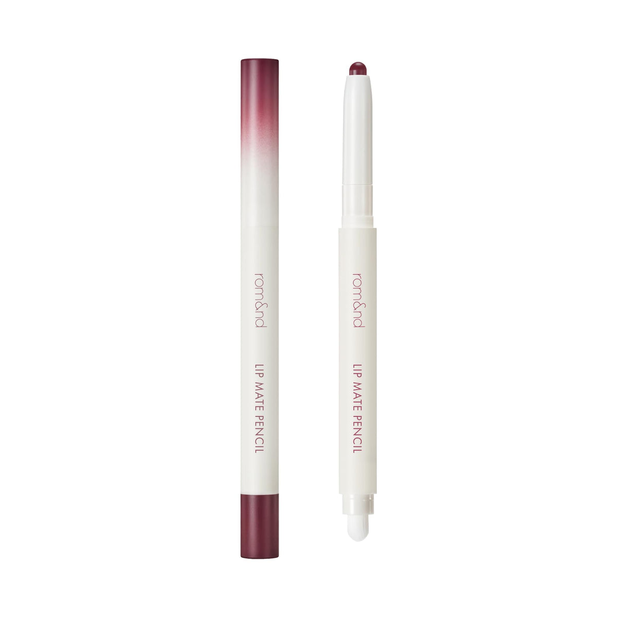 rom&nd Lip Mate Pencil 09 Plum Burgundy close-up tip for precise lip lining and contouring.