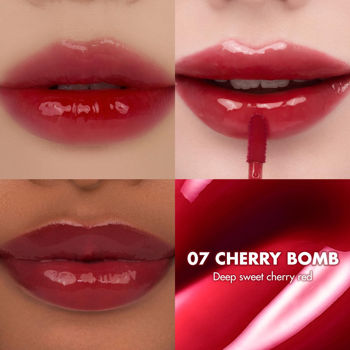 rom&nd Cherry Bomb deep red color complements multiple skin tones