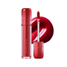 rom&nd The Juicy Lasting Tint 07 Cherry Bomb lip gloss swatch with glassy shine