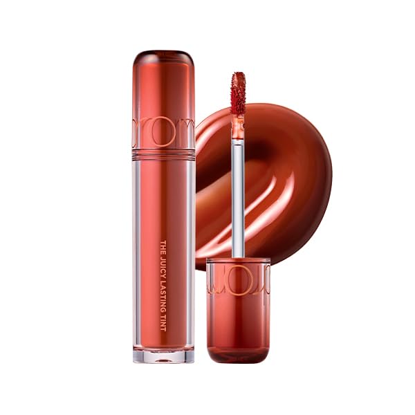 rom&nd The Juicy Lasting Tint 13 Eat Dotori bottle closeup reveals vibrant color and glossy finish.