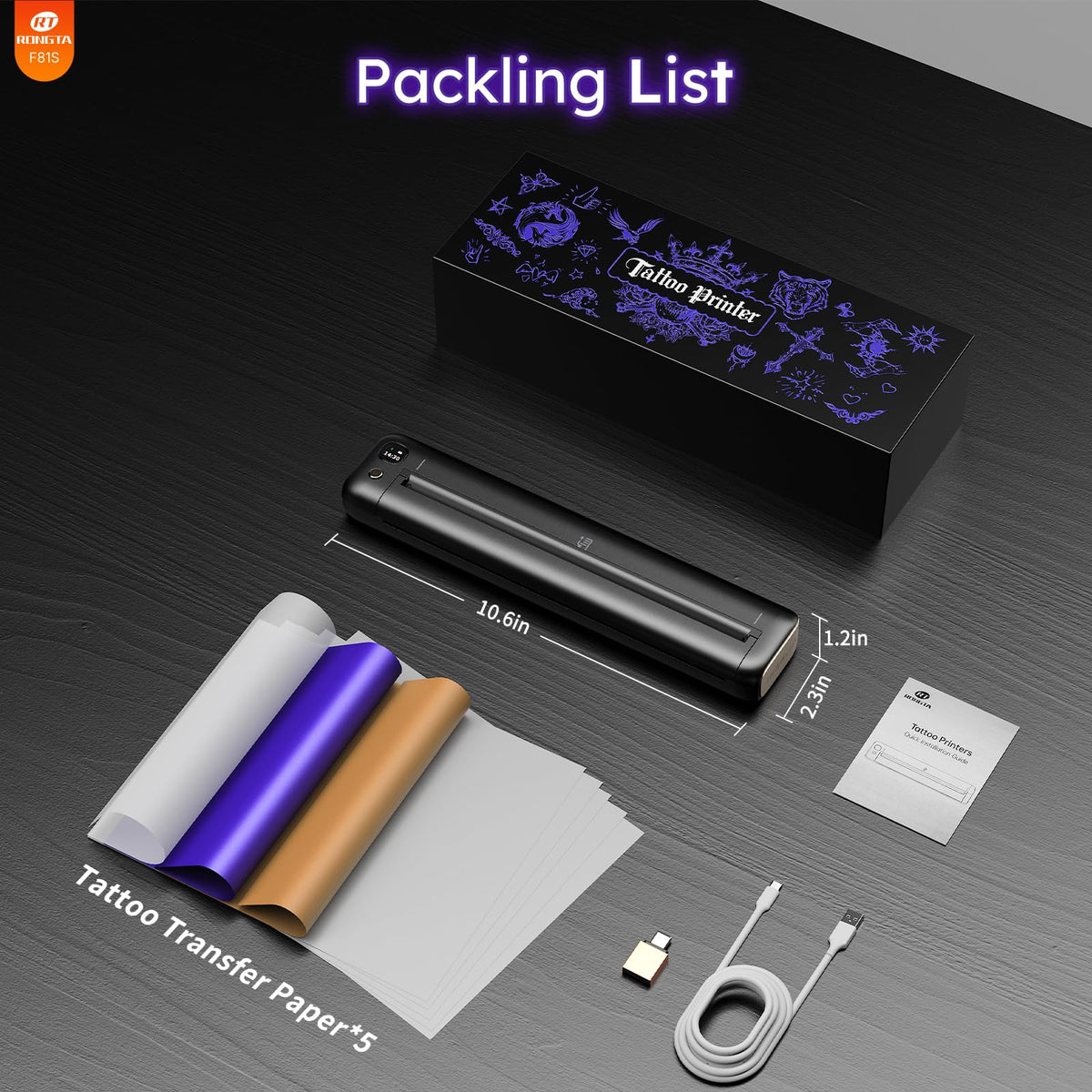 Rongta F81S tattoo transfer paper pack as ink companion