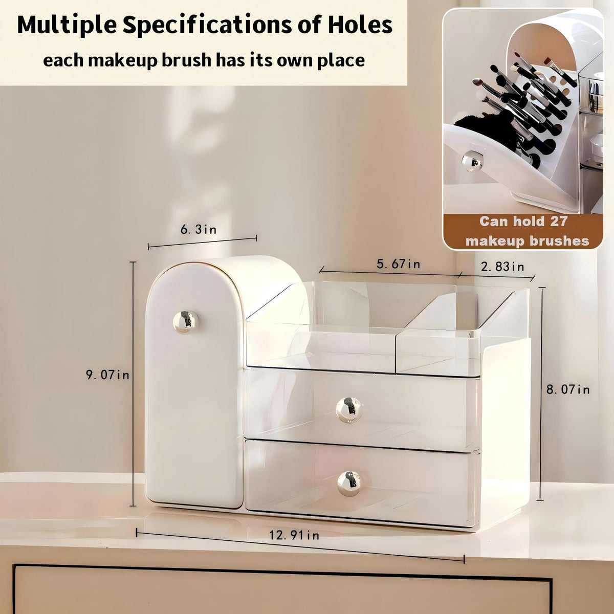 RONGZHIERK makeup brush holder with cover protects brushes from dust during daily routines.
