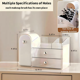 RONGZHIERK makeup brush holder with cover protects brushes from dust during daily routines.