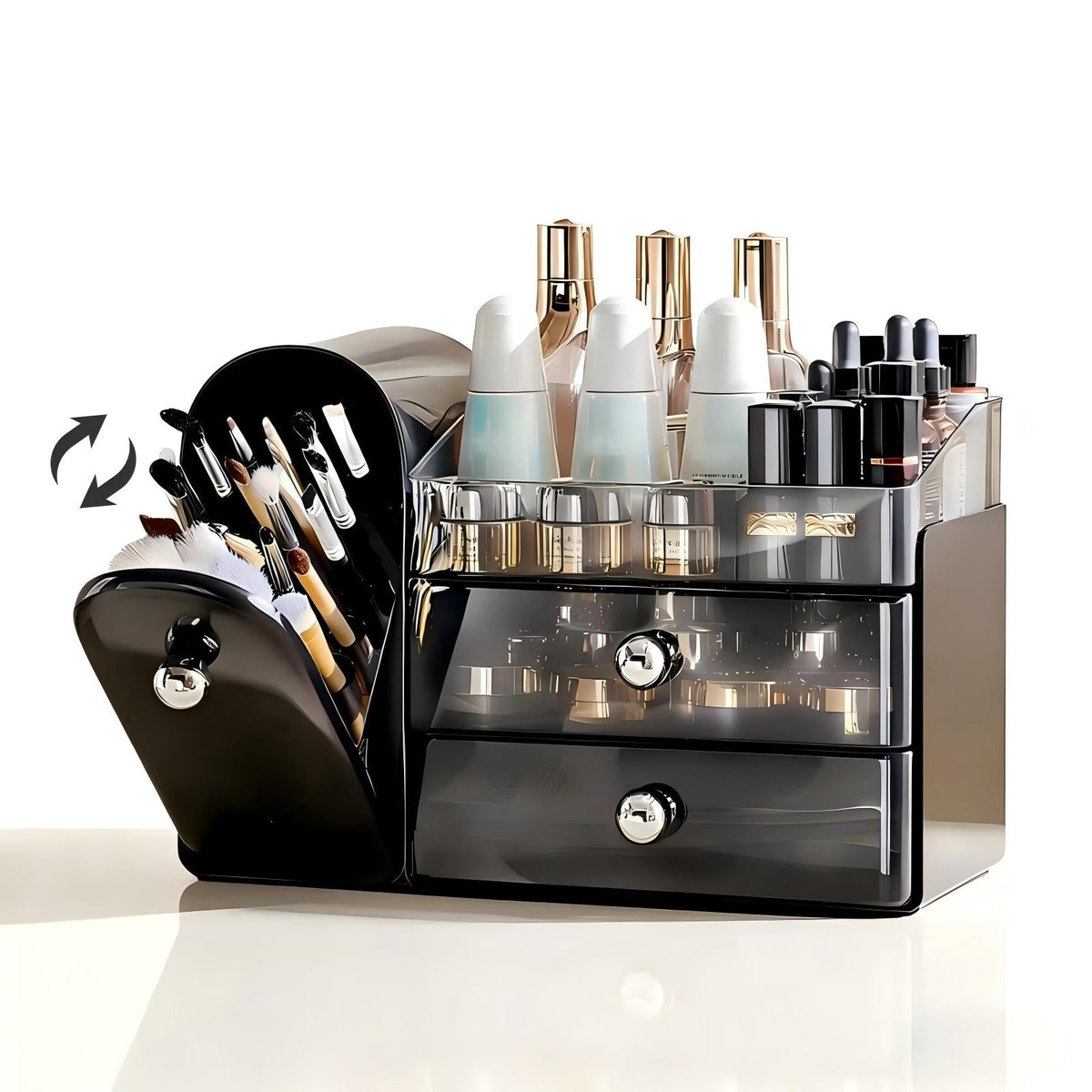 RONGZHIERK makeup organizer on vanity with covered brush holder keeps brushes dust-free