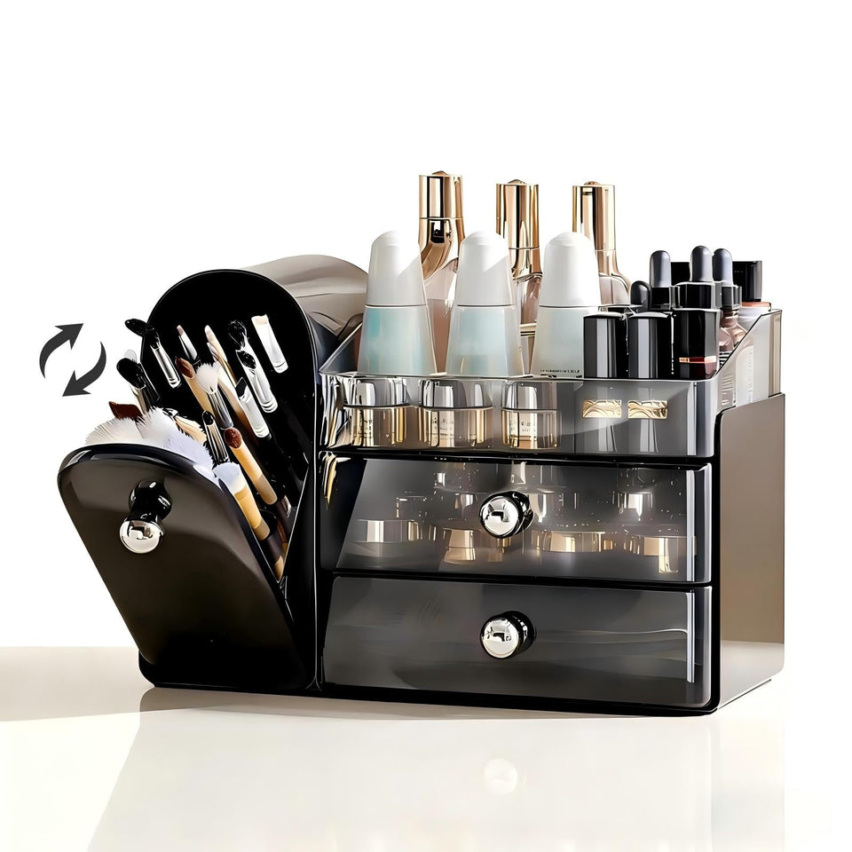 RONGZHIERK makeup organizer on vanity with covered brush holder keeps brushes dust-free